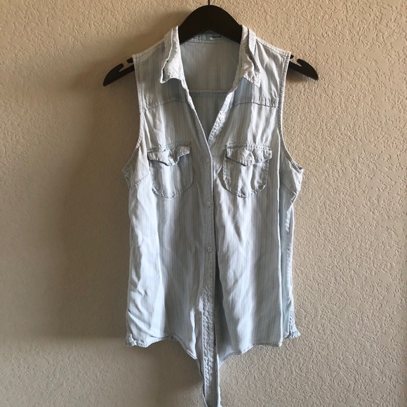 Maurices Blue and White Striped Sleeveless Button Down - Picture 4 of 6